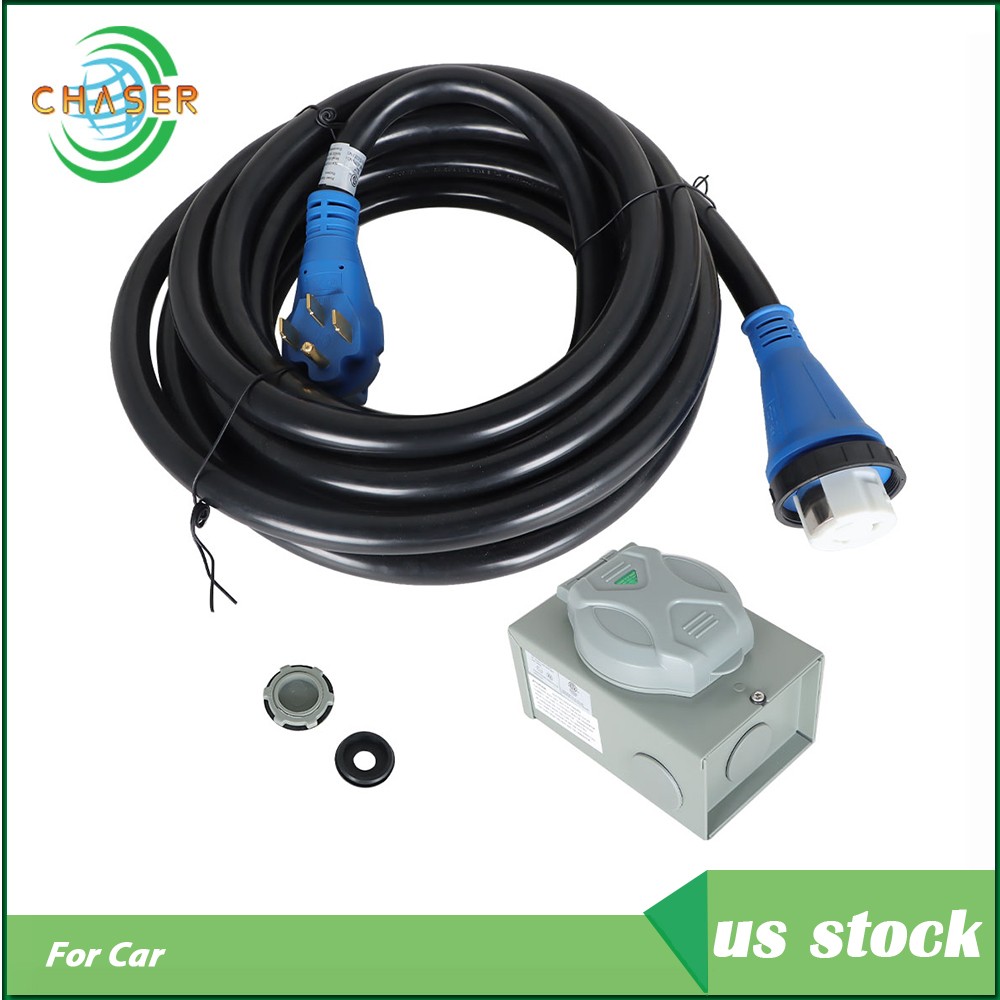 Blue Plug RV Extension Black Cord And Power Input Box 50A 30FT with Lock