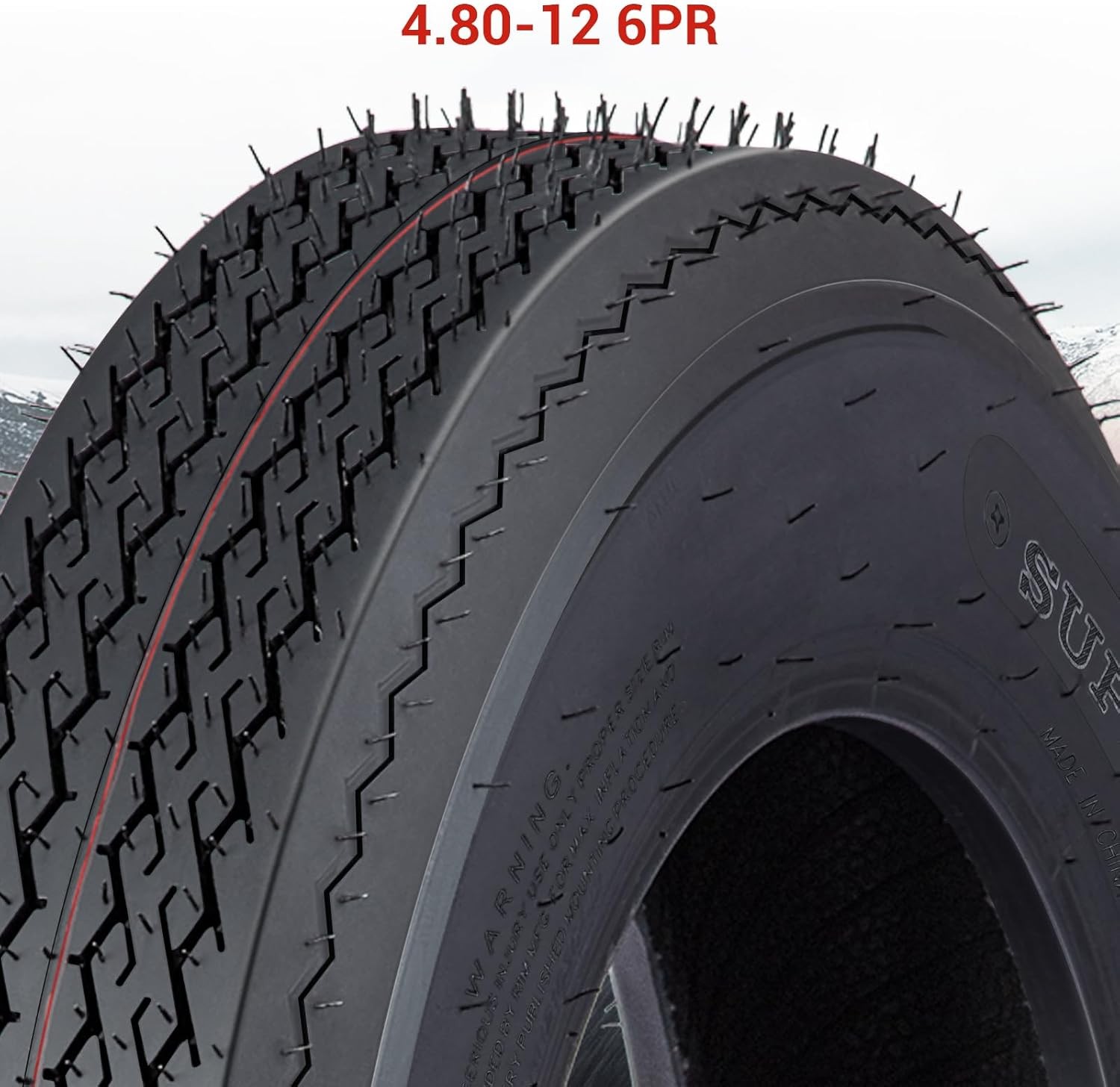 Set of 2 4.80-12 Trailer Tires 6PR Load Range c, Max Load 990 LBS 90 PSI, Noise-