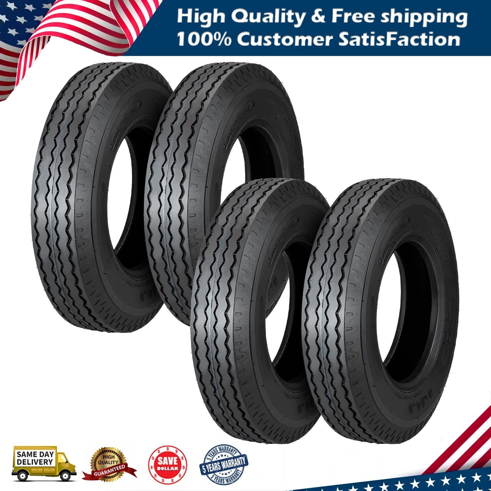 Set of 4 Heavy Duty TRUE Highway Trailer Tires 8-14.5 14PR LR G Speed Rating K