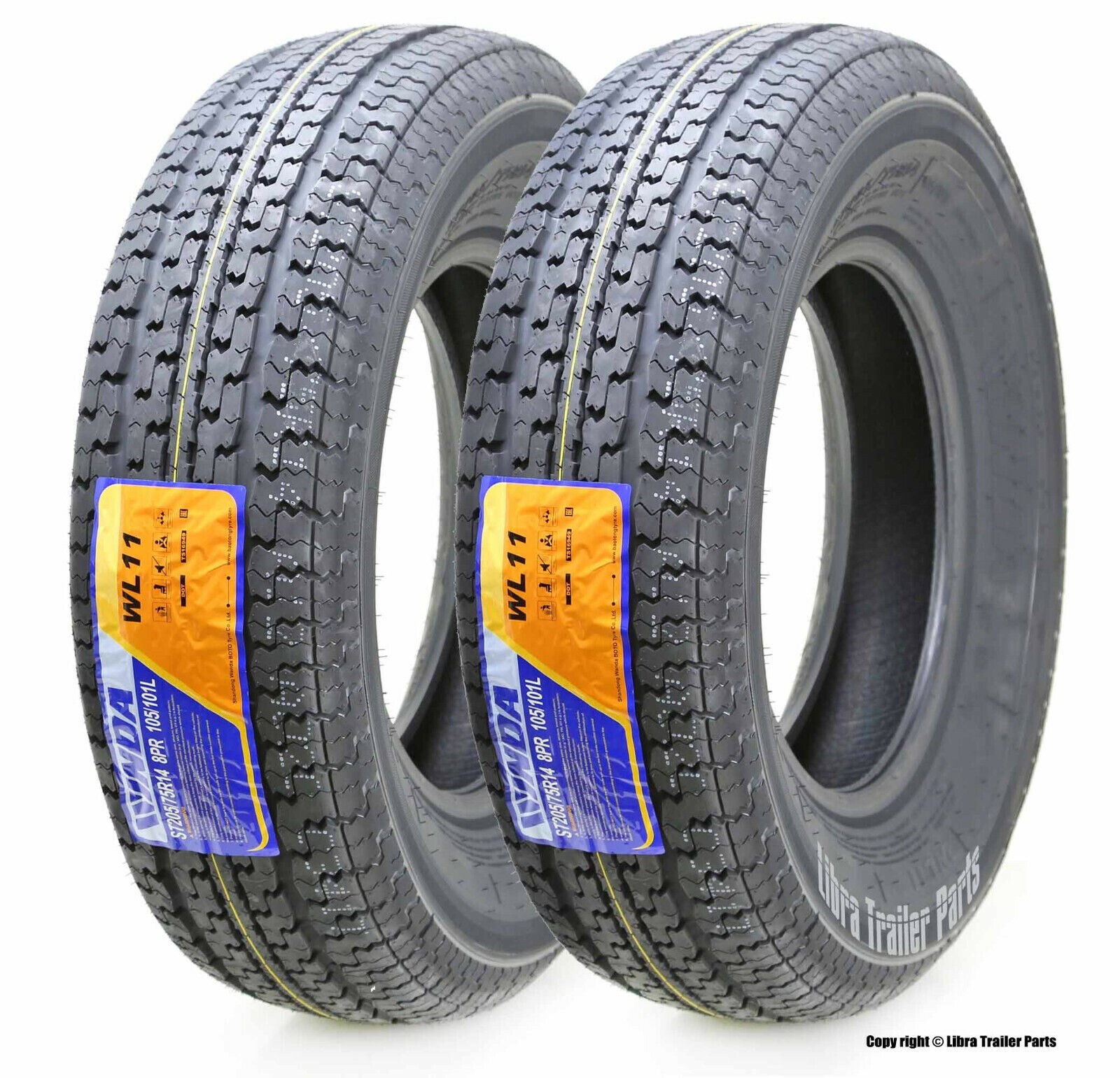 Set 2 Premium WINDA Trailer Tires ST205/75R14 8PR Load Range D Steel Belted
