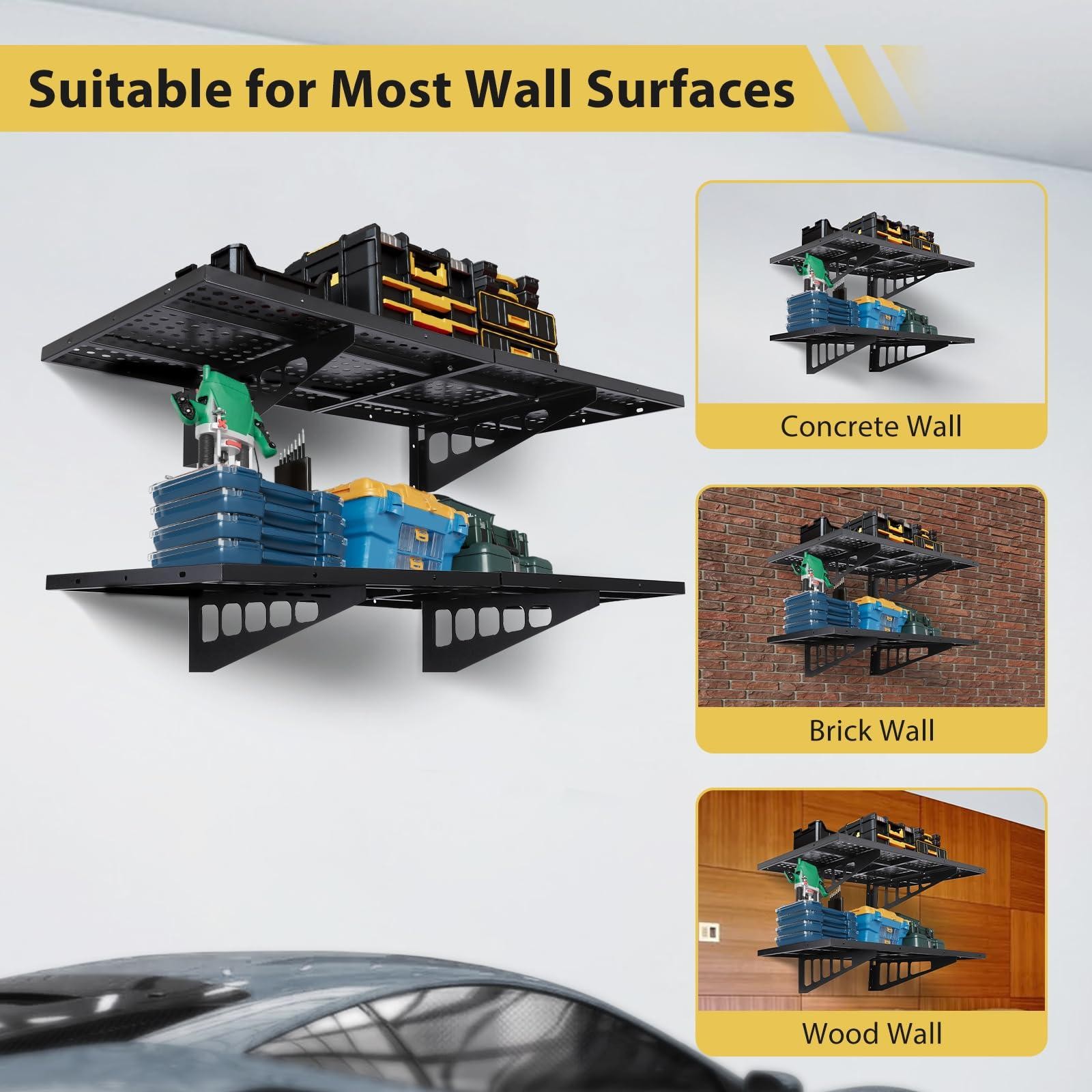 2-Pack 1x6ft Heavy Duty Steel Wall Shelves 600Lbs Adjustable for Garage Kitchen