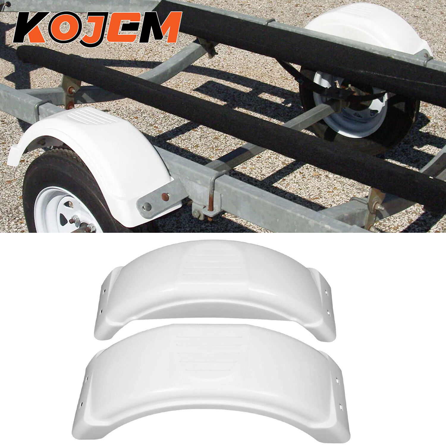 Set of 2 Single Axle Trailer Fenders For 8 9 10 12″ Wheels Tire Skirt Boat White