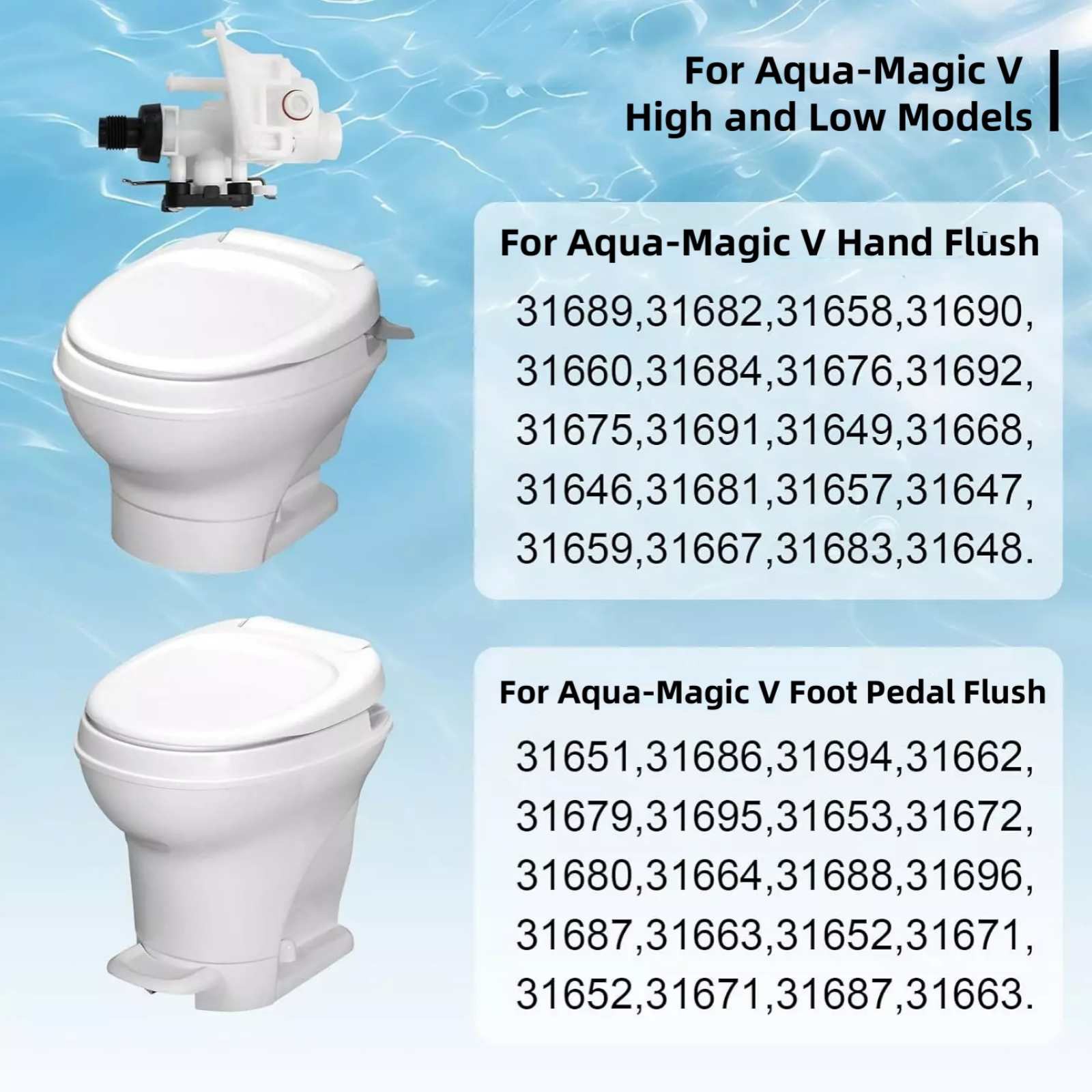 31705 RV Toilet Water Valve Kit for Thetford Aqua-Magic V High and Low Model