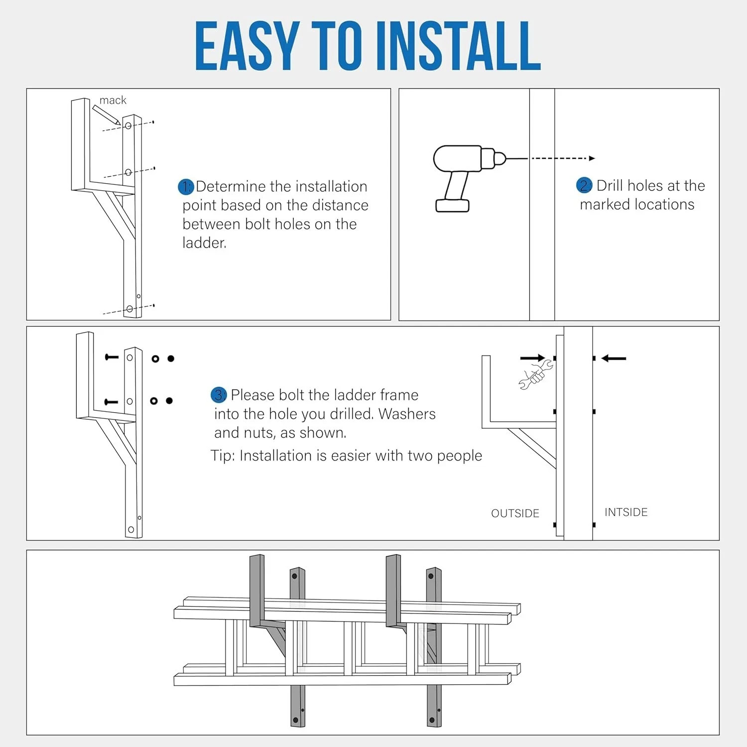 U.S Warehouse Fits Ladder Rack for Trailer,Side Mount Heavy Steel Ladder Rack