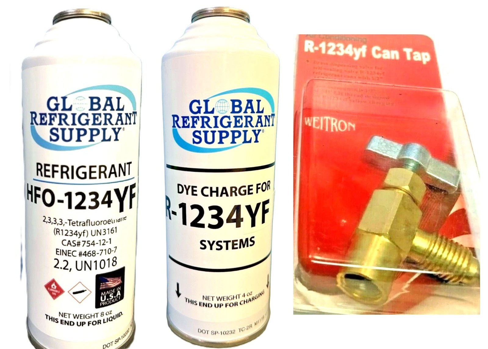 R1234yf, 8 oz Can, and 4 oz. Can UV Dye Charge, Leak Locator, & Can Taper