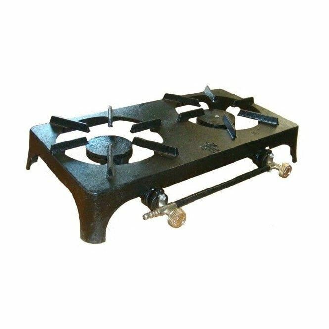 CAST IRON DOUBLE BURNER LPG GAS CAMPING FISHING OUTDOOR STOVE TWO BOILING RINGS