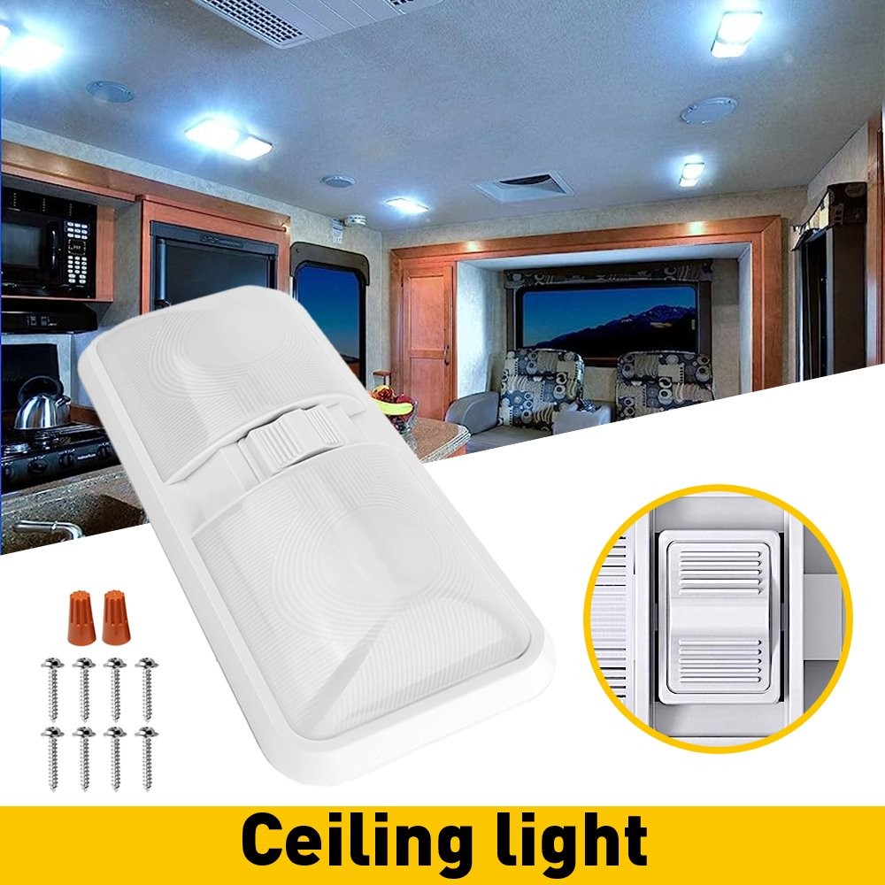 1-5PCS RV 12v Interior light w/switch Frosted DOUBLE DOME Camper Trailer Marine