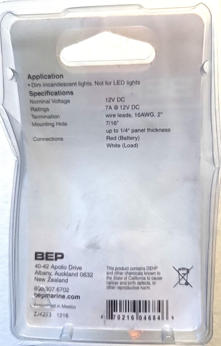 ************ NEW BEP Electronic Dimmer Switch w/Wire Leads – 7A @ 12V DC 1002102