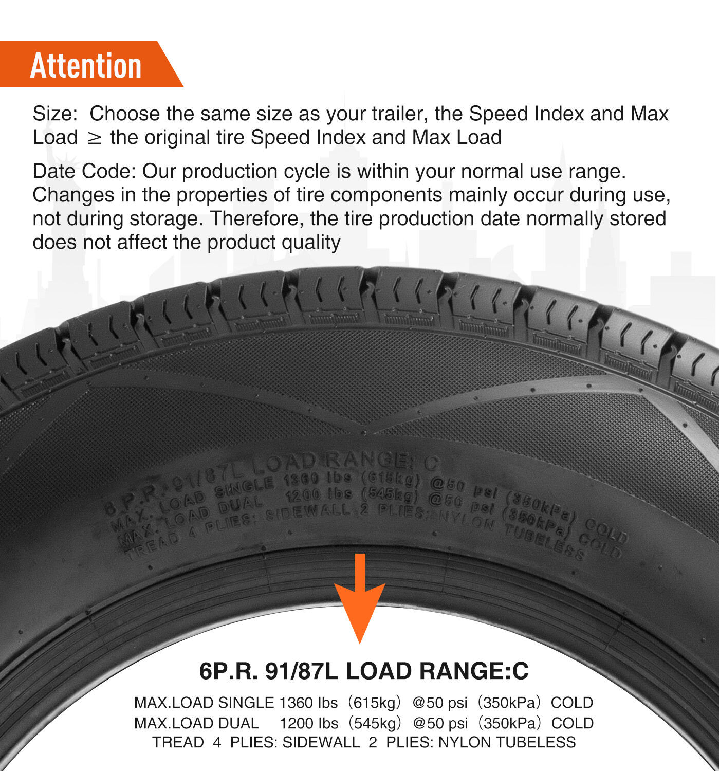 Set 4 ST175/80D13 Trailer Tires 6Ply 175 80 13 Load Range C Heavy Duty Tubeless