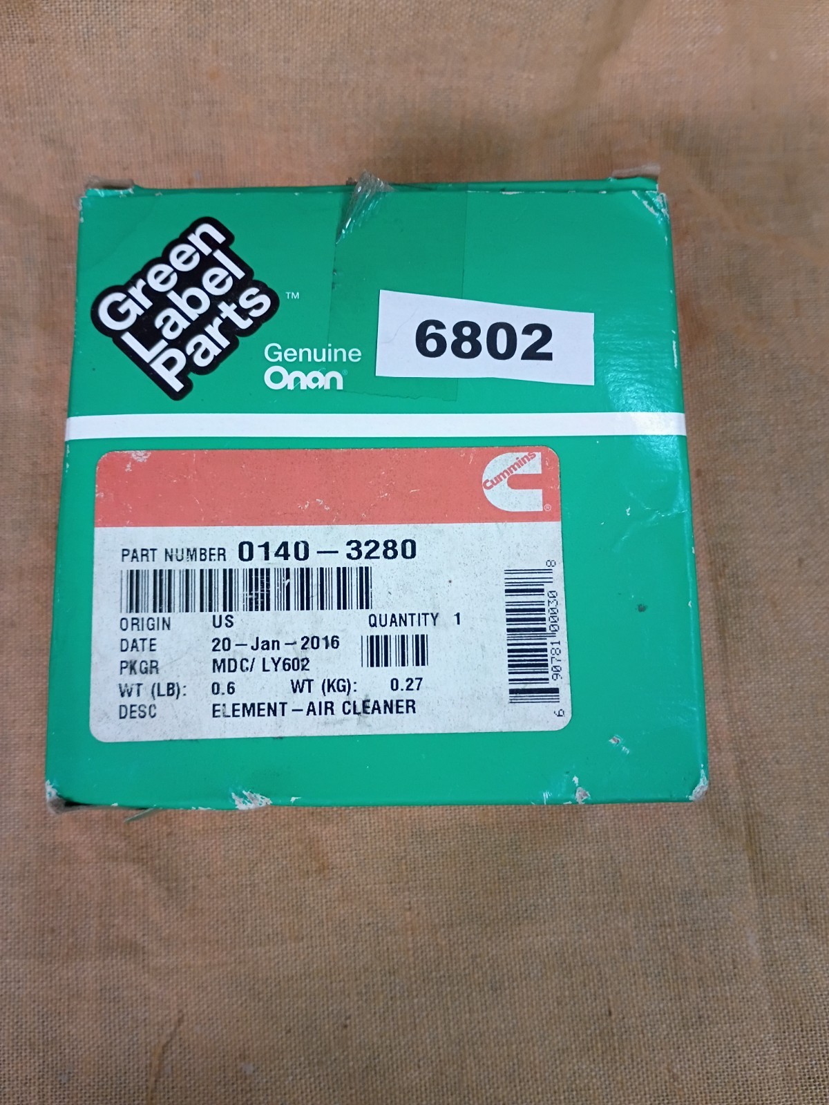 Cummins Onan 0140-3280 RV Generator Air Filter Element Green Label OEM (6802)
