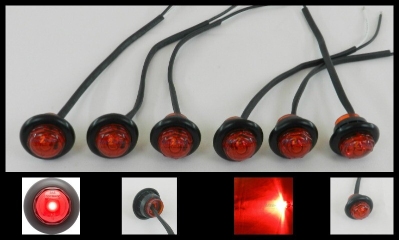 (6) 3/4″ RED 1 LED Clearance Marker Bullet Trailer Side Marker Light Optronics