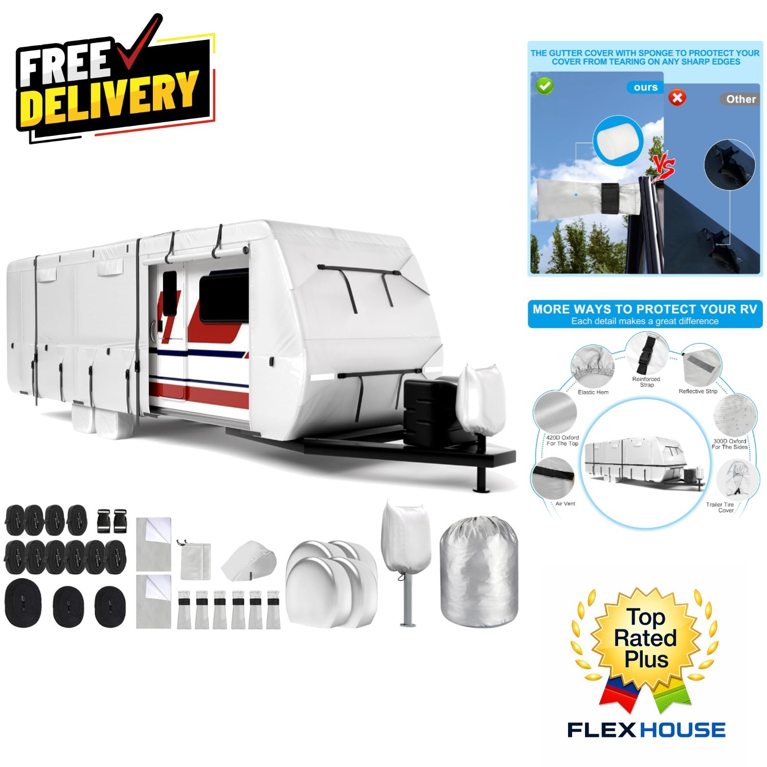 Versatile Waterproof Travel Trailer RV Cover 24′-27′ with Tire & Jack Protection