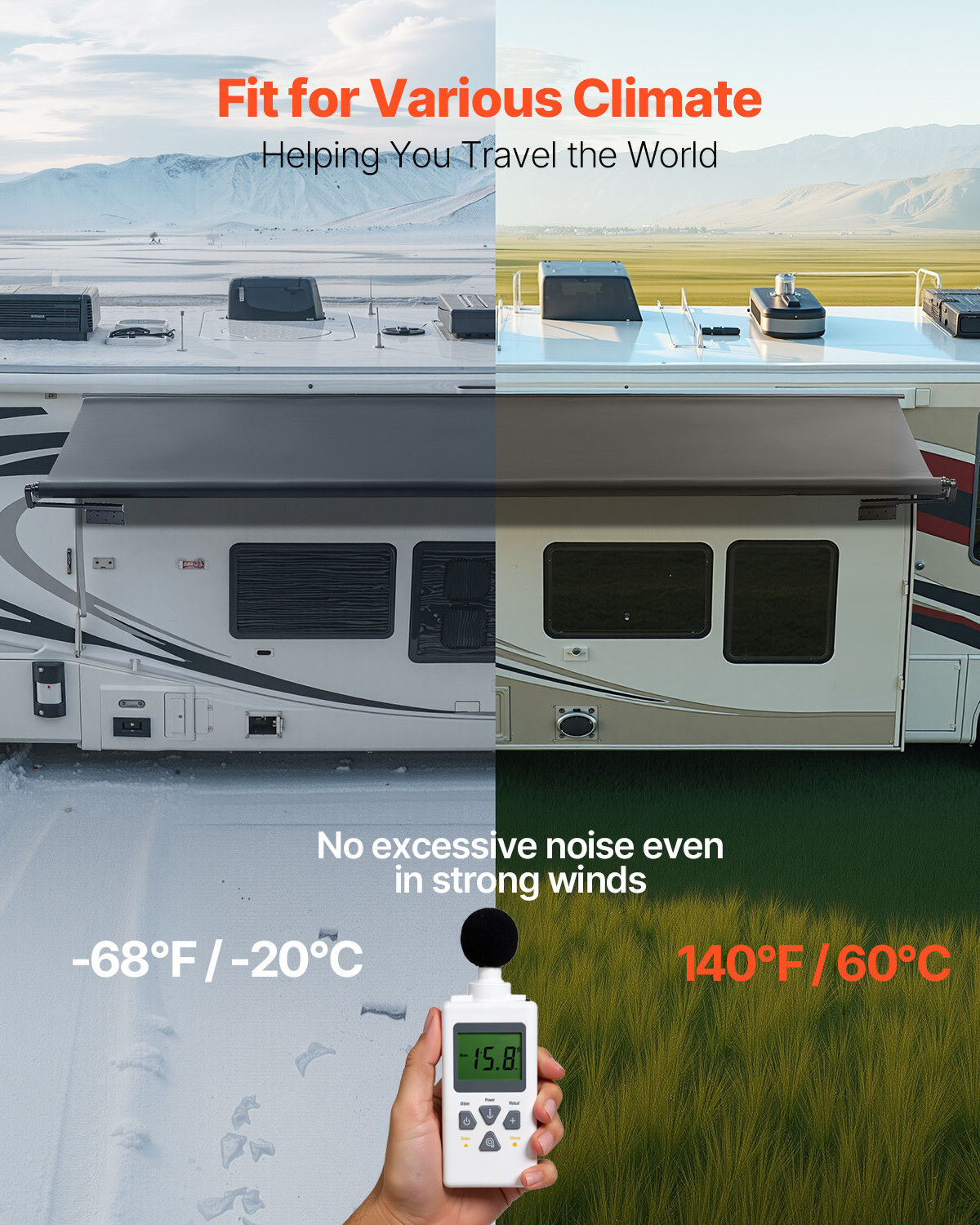 VEVOR 13’7″ (13’1″) RV Slide Out Awning Black Slide Topper Awning for RVs
