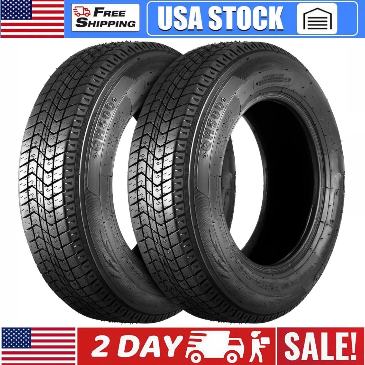 2-Pack ST175/80D13 Trailer Tires Deep Tread Bias Ply Load Range C 1360lbs
