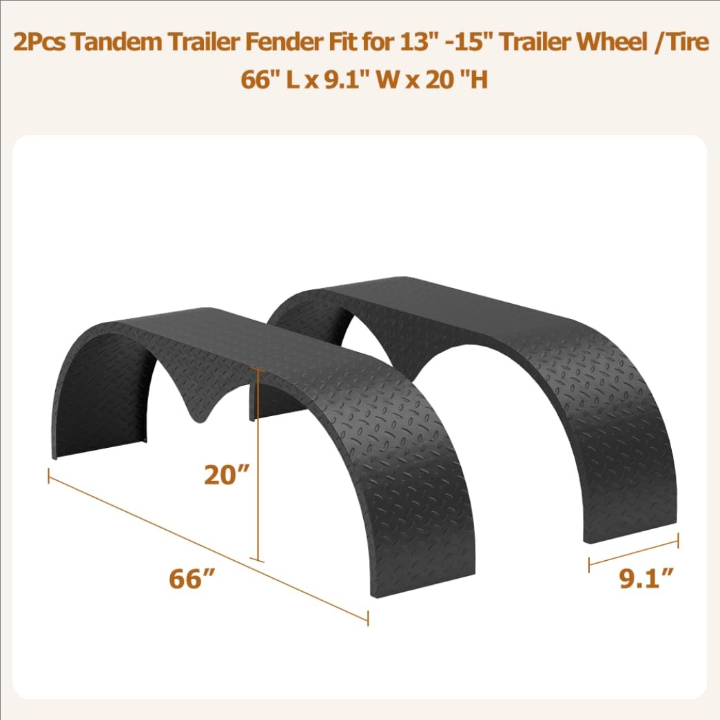 2PCS For 13″-15″ Enclosed Trailers Tandem Double Axle Trailer Fenders Teardrop