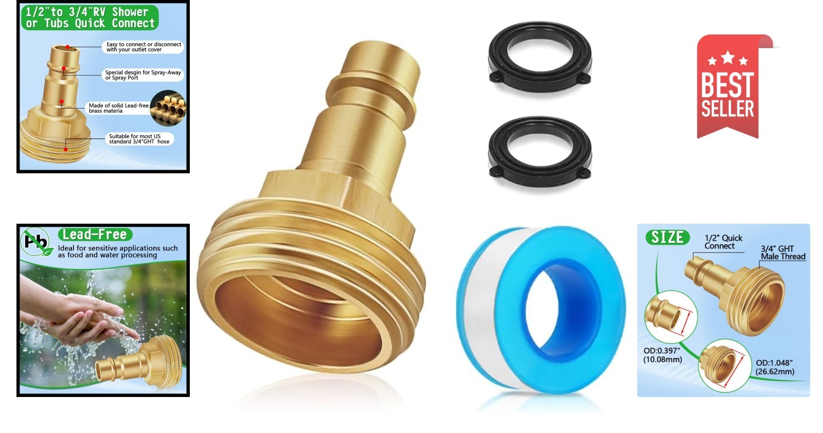 Lead-Free Brass RV Spray Port Quick Connect Adapter for Outdoor Showers