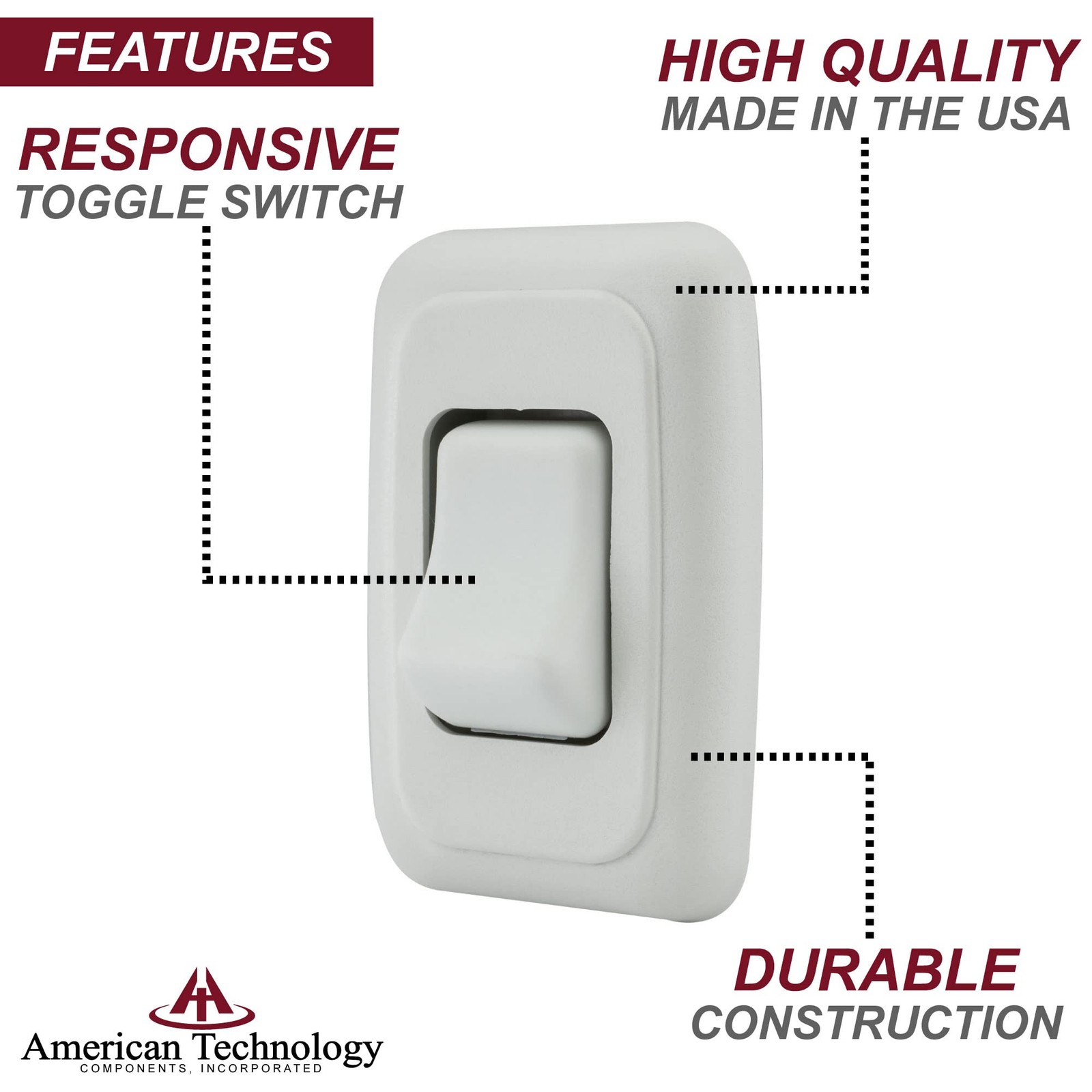 Single SPST On-Off Switch with Bezel, 12-Volt, for RV, Trailer, Camper White