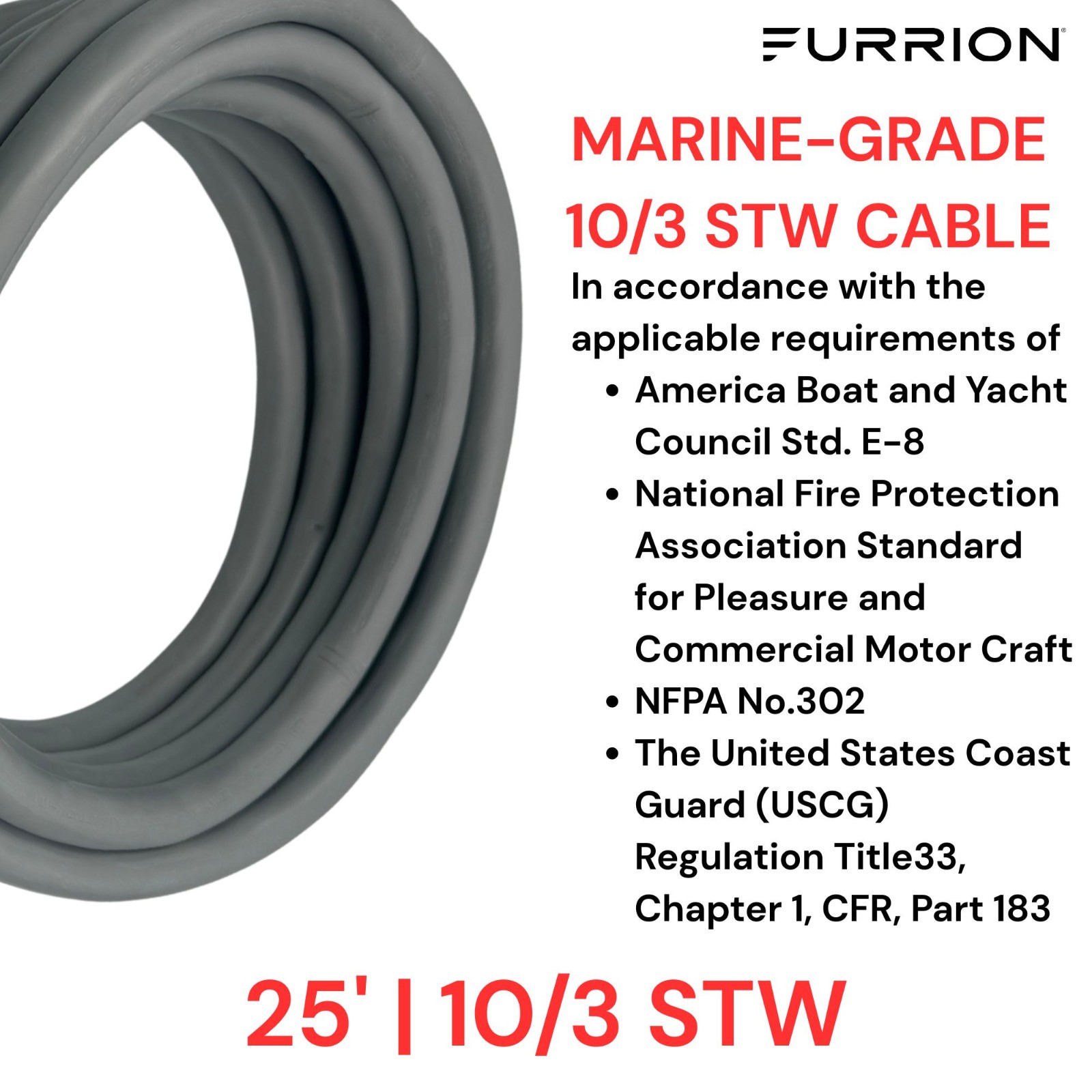 Furrion 30A 25FT Shore Power Cord RV Marine Cable LED Indicator L5-30P L5-30R