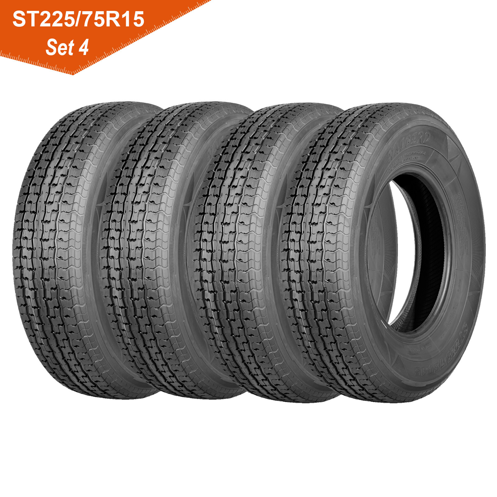 Set 4 ST225/75R15 Trailer Tires 10PR ST 225 75 15 Load Range E Radial Heavy Duty