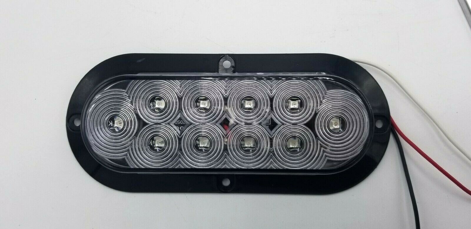 TWO – 6″ Oval Red/Clear Flange Surface Mount Stop Turn Tail 10LED Chrome Bezel