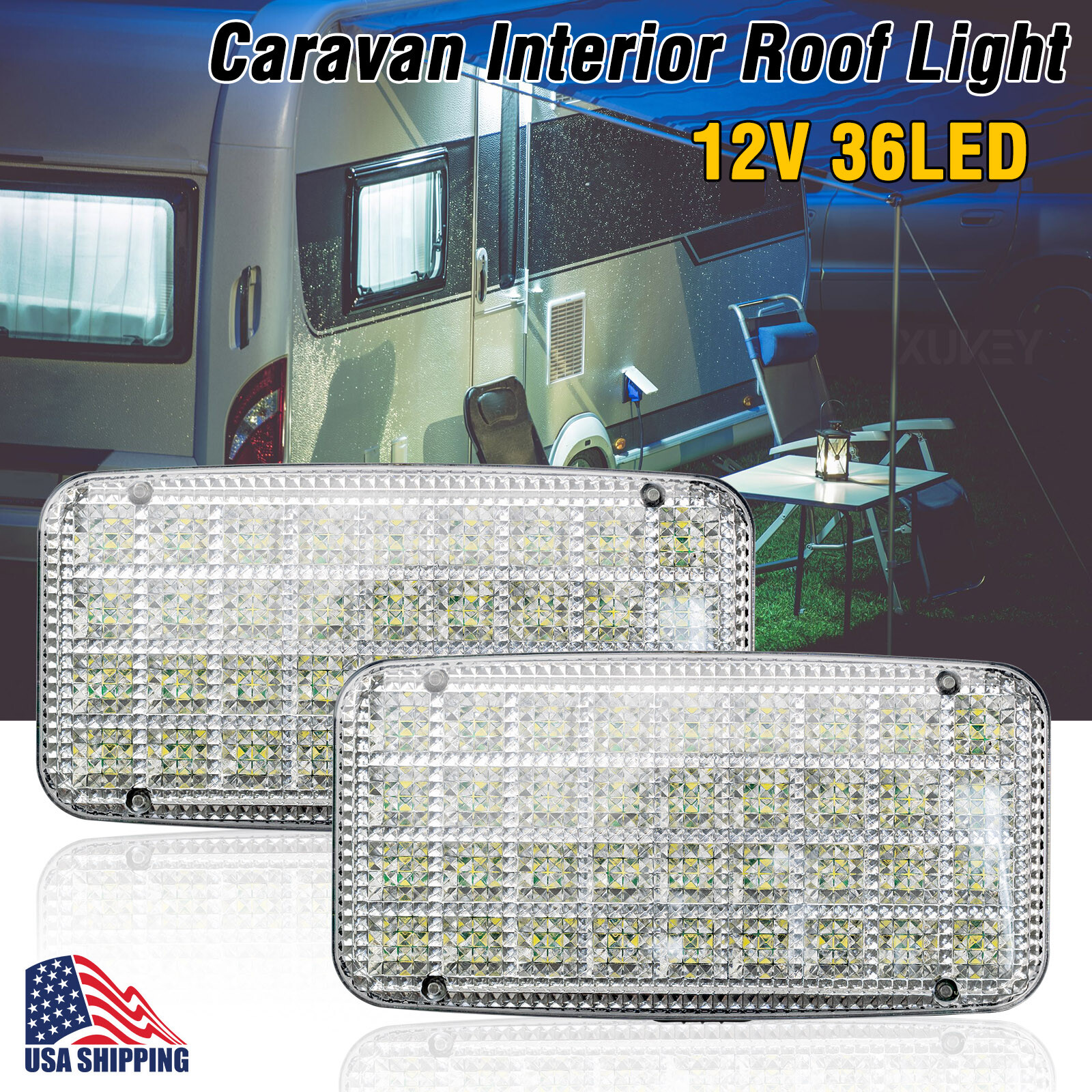 Pair LED Interior Roof Ceiling Light White Cabin Dome Reading Caravan Pickup Van