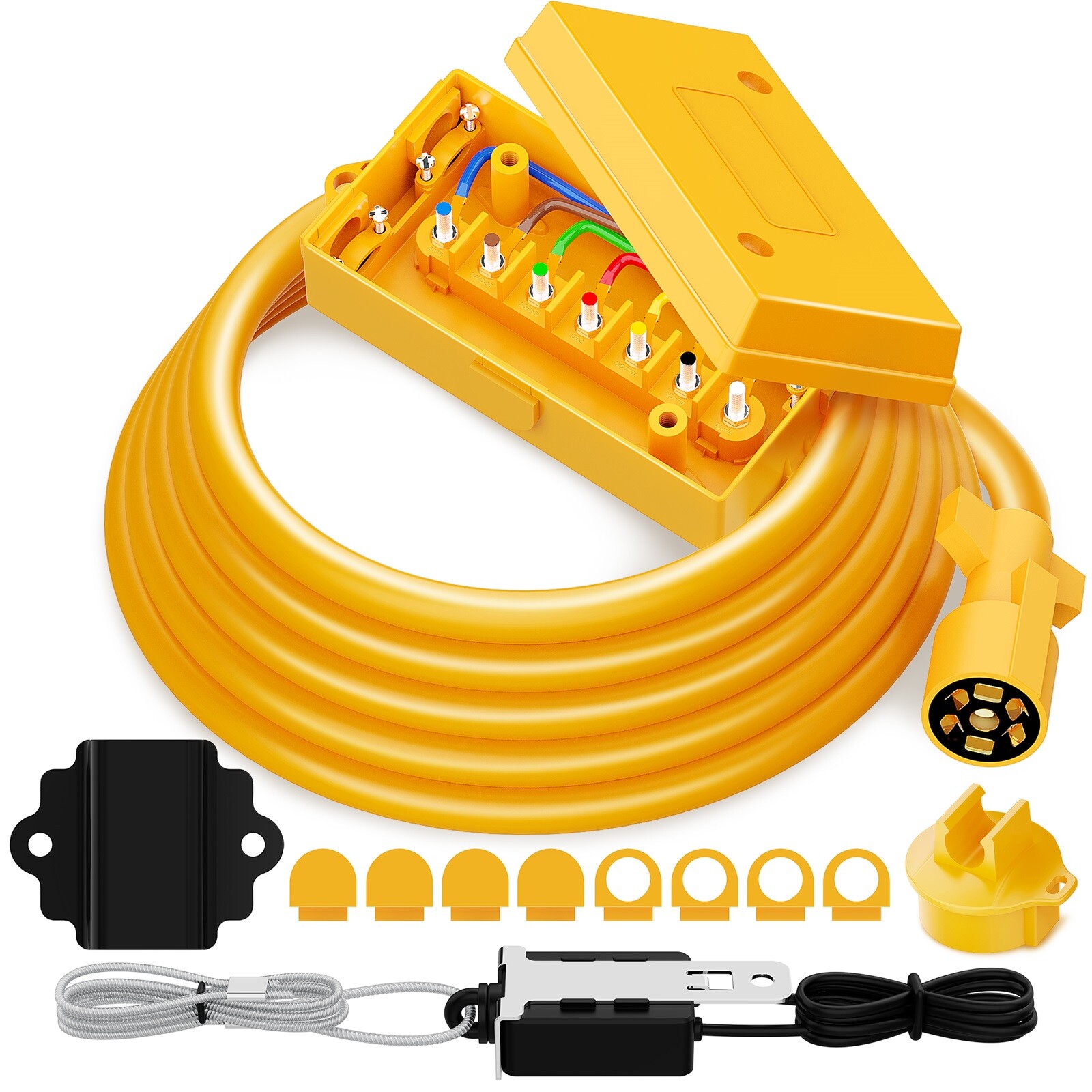 7 Way 7 Pin Plug Inline Trailer Cord Wiring Harness w/ 8FT RV Cable Junction Box