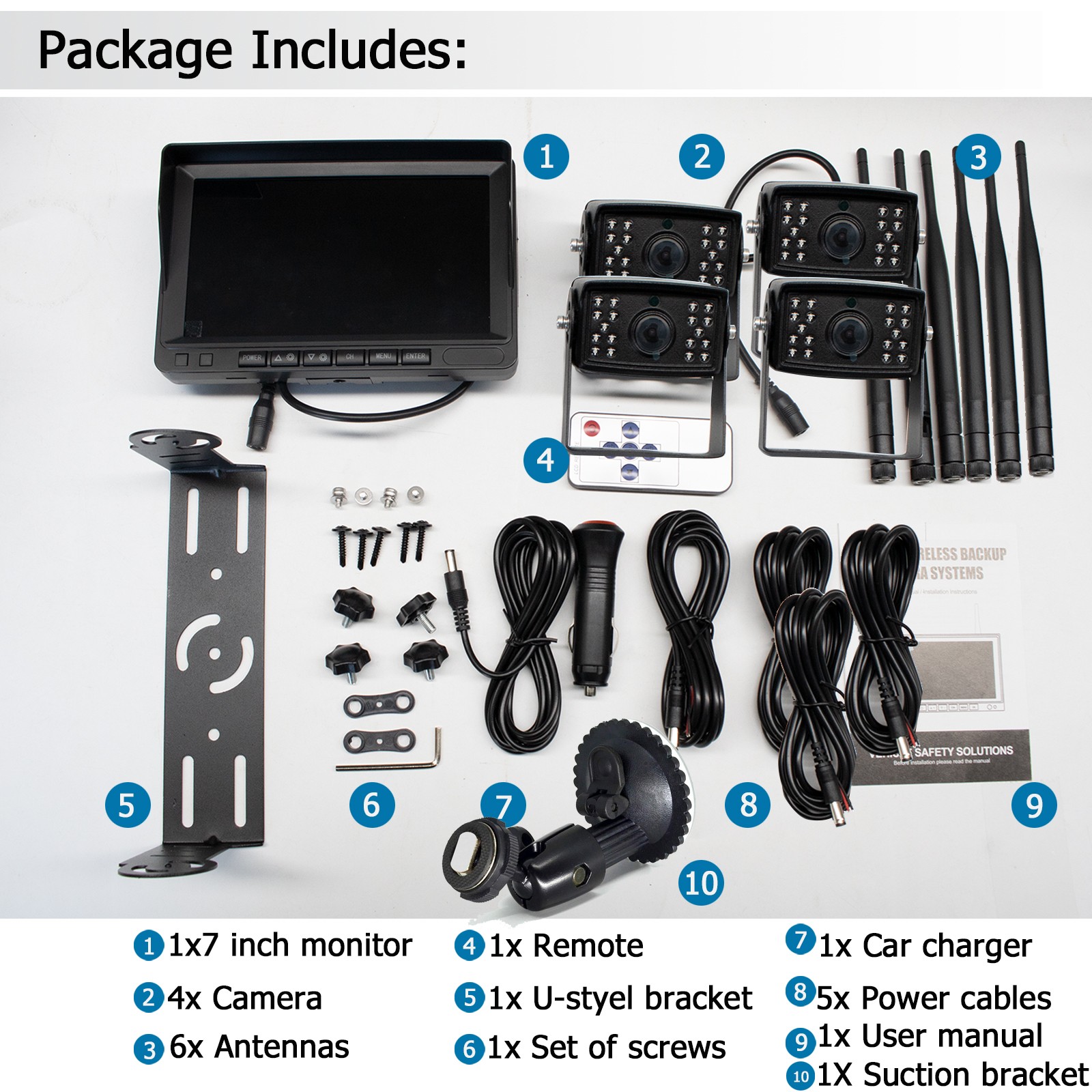 Digital Wireless 7″ IPS Monitor DVR 1080P Backup Cameras For Truck Reversing