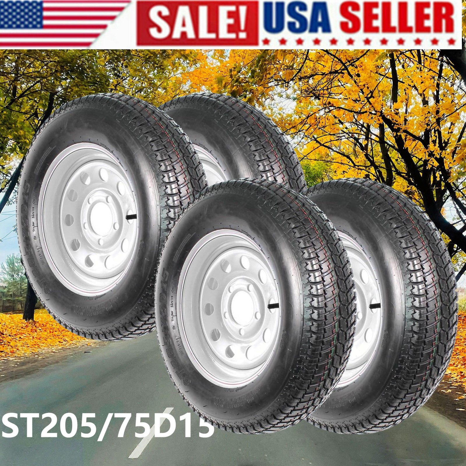 🔝4 pack ST205/75D15 205 75D15 Trailer Tire with 15″ Rim, 6-Ply Load Range C 5 L