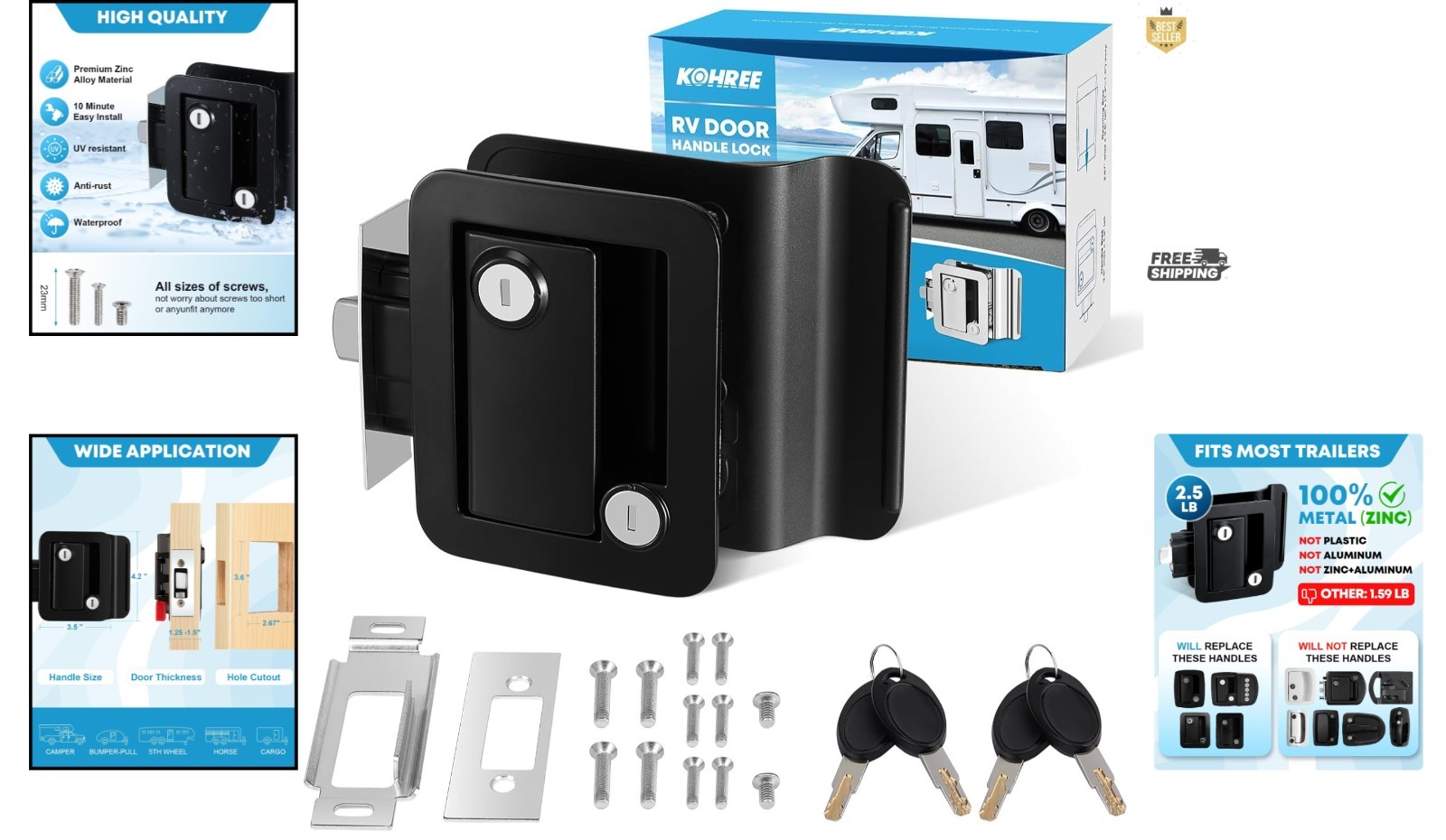 Durable RV Entry Door Lock with Paddle Latch – Zinc Alloy Construction