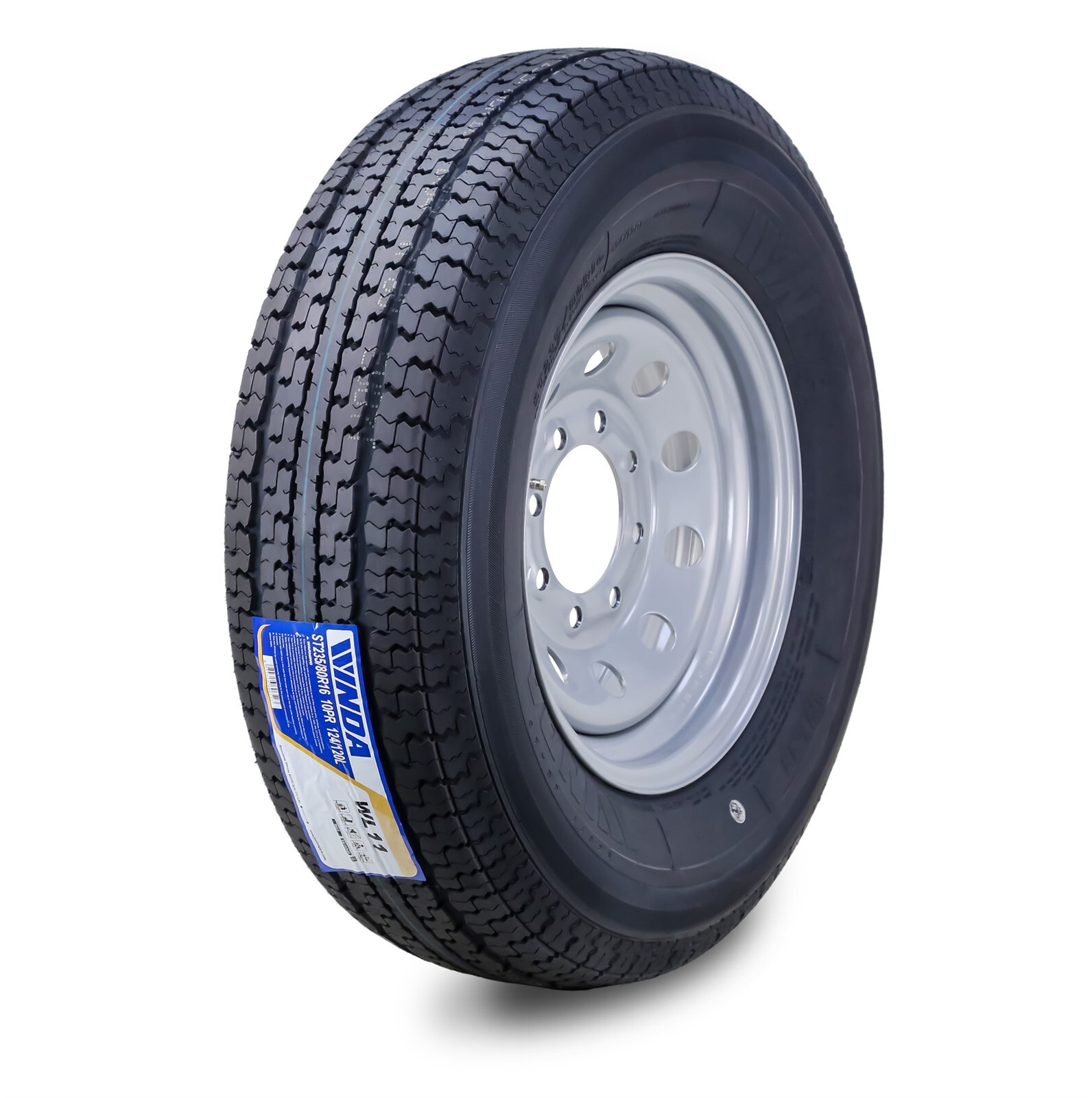 WINDA Trailer Tire Wheel ST235/80R16 10-Ply E 123L 8 Lugx 6.5″ Silver Mod Rim
