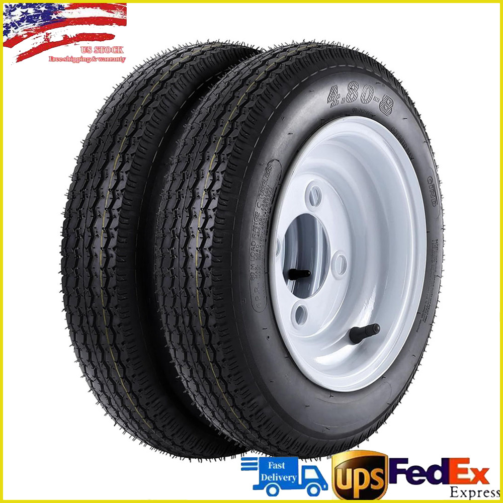 2 Set Trailer Tires 4.80-8 4.80×8 480-8 6PR 4 Lug Load Range C Tire with 8″ Rims