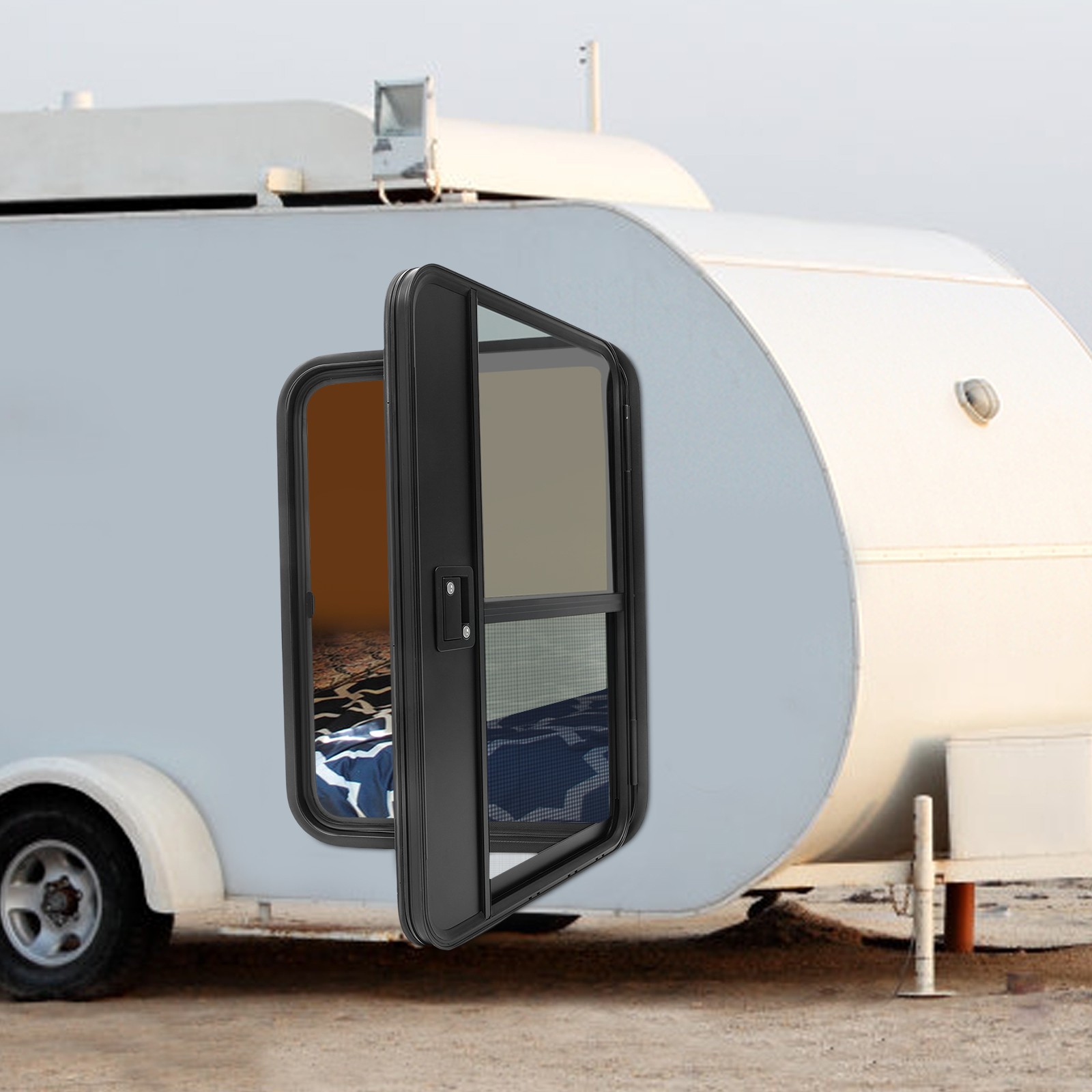 RV Camper Teardrop Trailer Door, Right Passenger Side RV Camper Entry Door Black