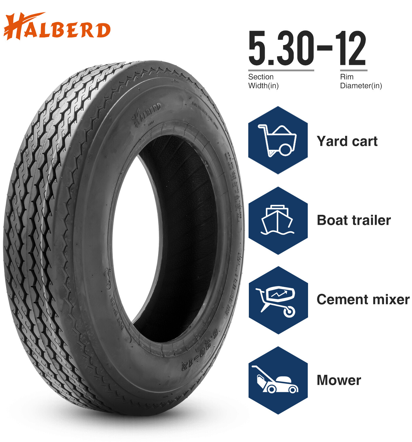 Set Of 2 5.30-12 Trailer Tires 6Ply Heavy Duty 5.30×12 5.3-12 5.3×12 Replacement