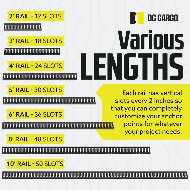 DC Cargo E Track Tie Down Rails 5 ft. Black Powder Coated Steel E-Track 1-pack