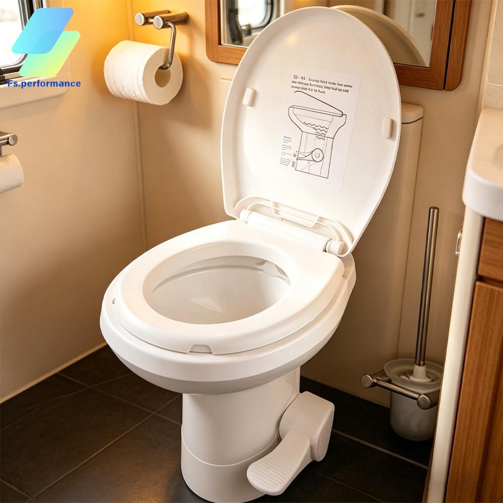 Gravity Flush RV Toilet Foot Pedal 20″ Seat Height HDPE White For Camper Trailer
