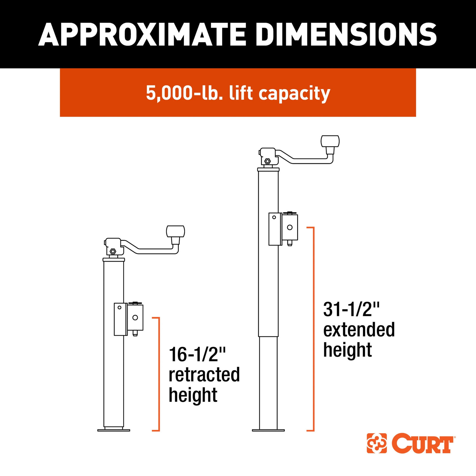 Pipe-Mount Swivel Trailer Jack w/ Top Handle 5K lbs, 15″ Travel 28356 CURT