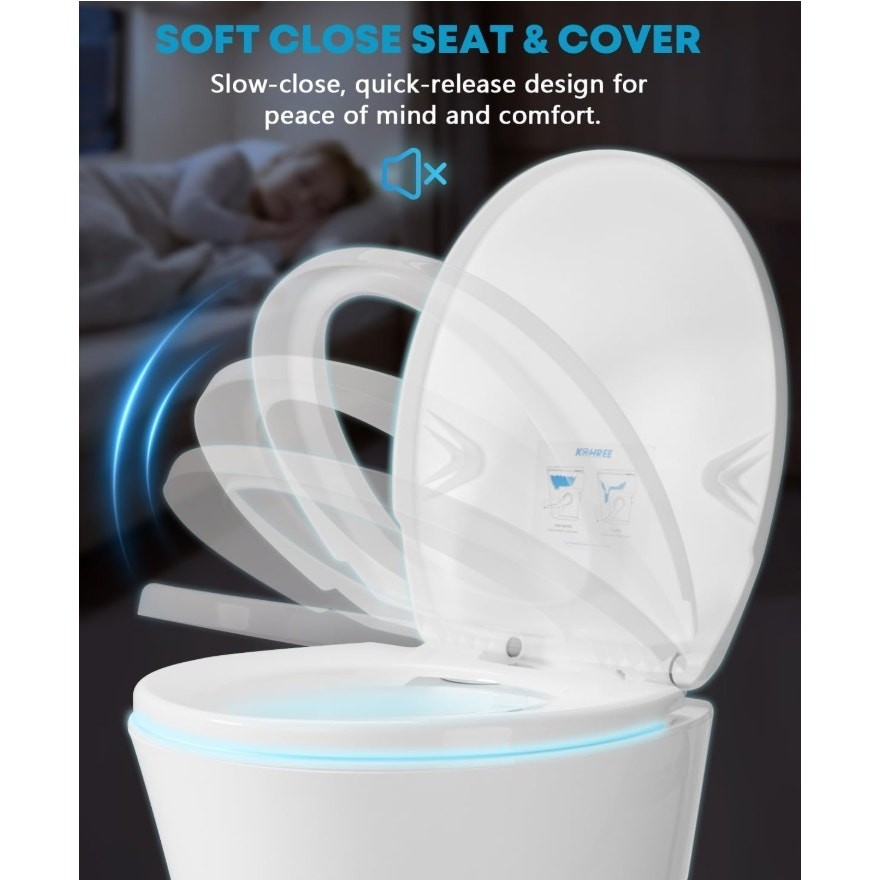 Kohree 18.5” RV Toilet Gravity Flush Foot Pedal Soft-Close Seat White