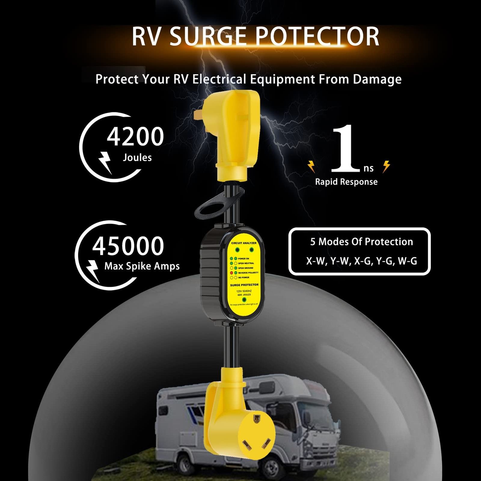 EyGde 50 Amp to 30 RV Adapter, Patented 4200Joules 14-50P / TT-30R