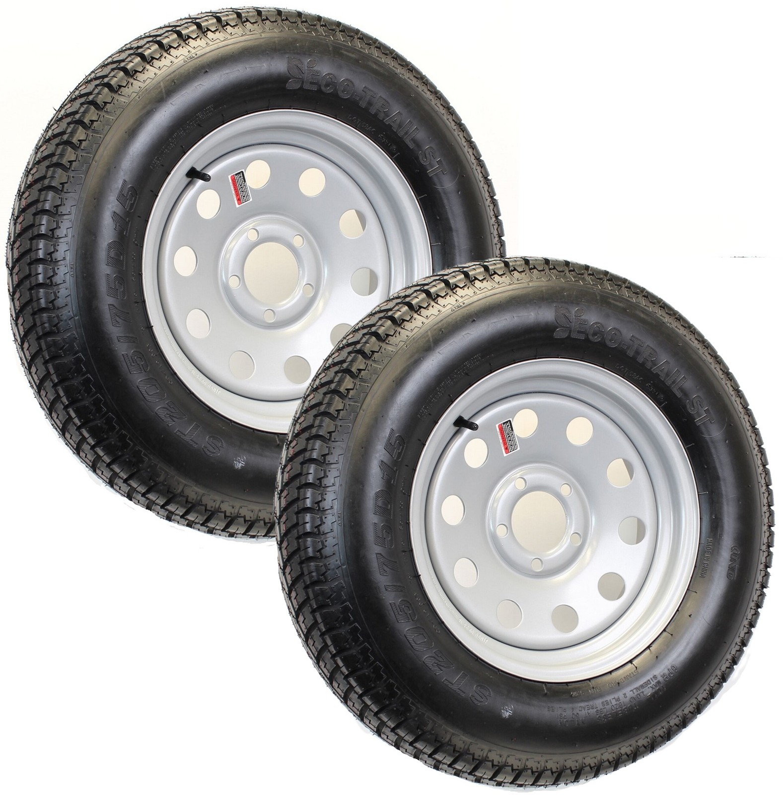 2-Pack Trailer Tire Rim ST205/75D15 SPECIAL BOLT PATTERN 5 Lug On 5 Inch Silver