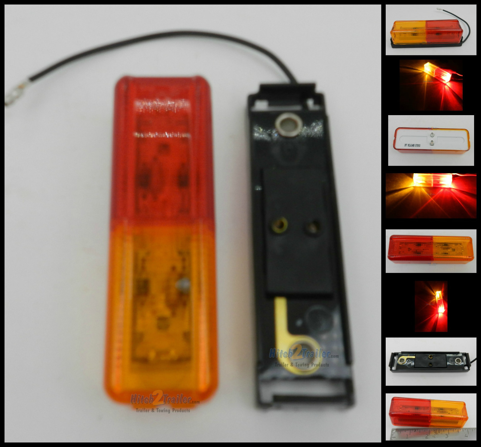 (1) LED Light 1×4 Surface mount Amber/Red Clearance Marker w/ black base