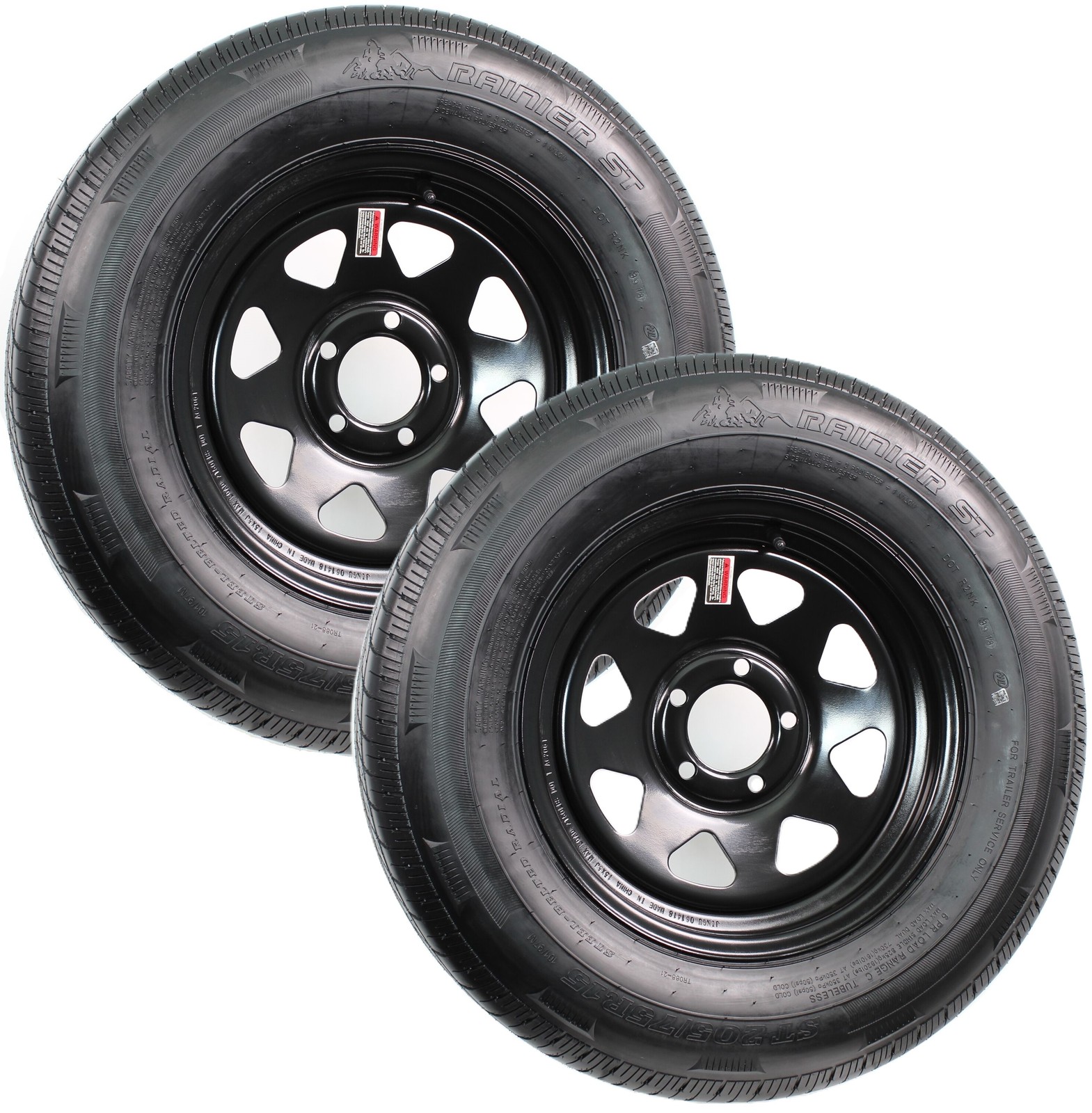 2-Pack Radial Mounted Trailer Tire Rim ST205/75R15 LRD 5-4.5 Black Spoke Wheel