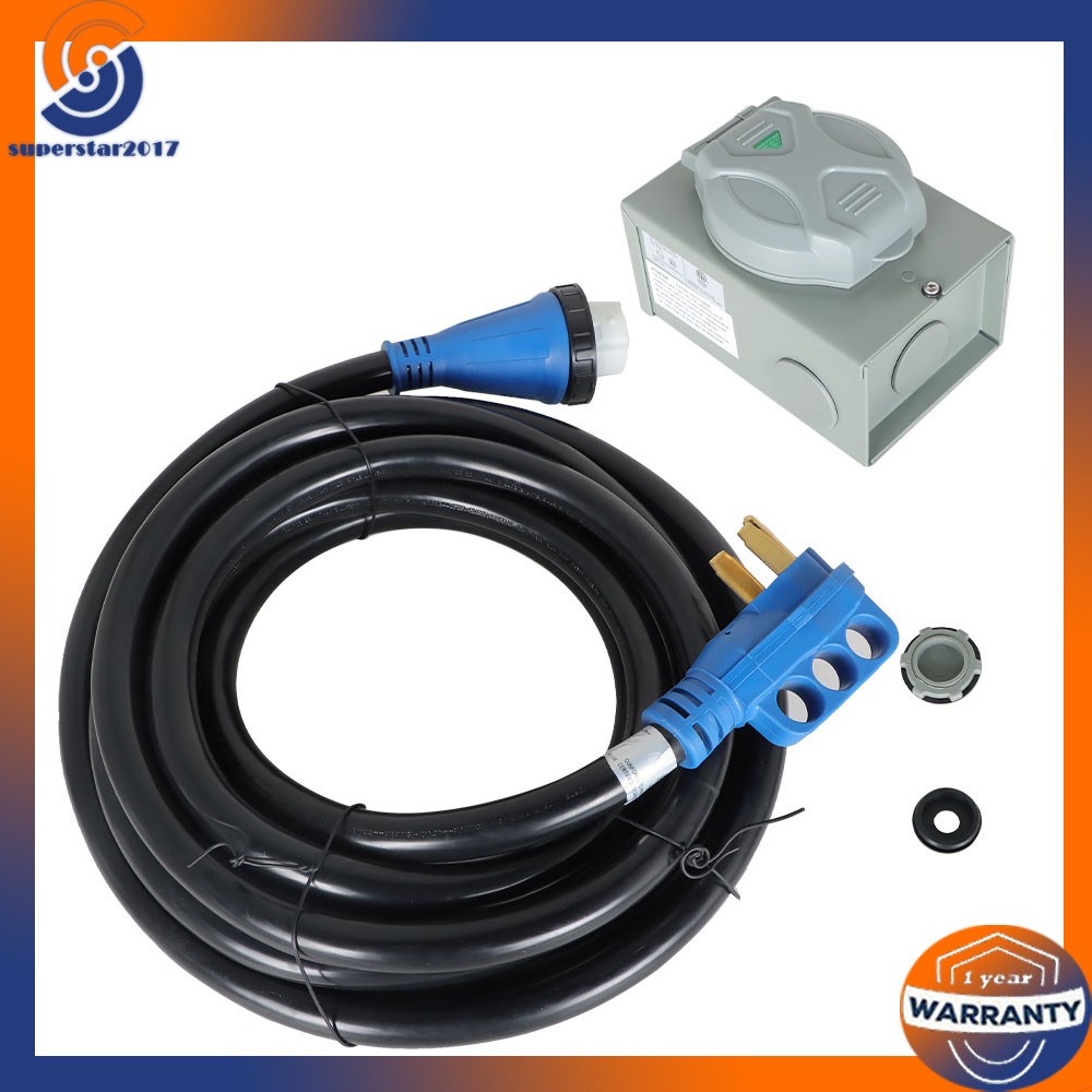 Power Inlet Box Combo Kit Twist Lock + 50A 25FT RV Extension Cord + 125/250V LED