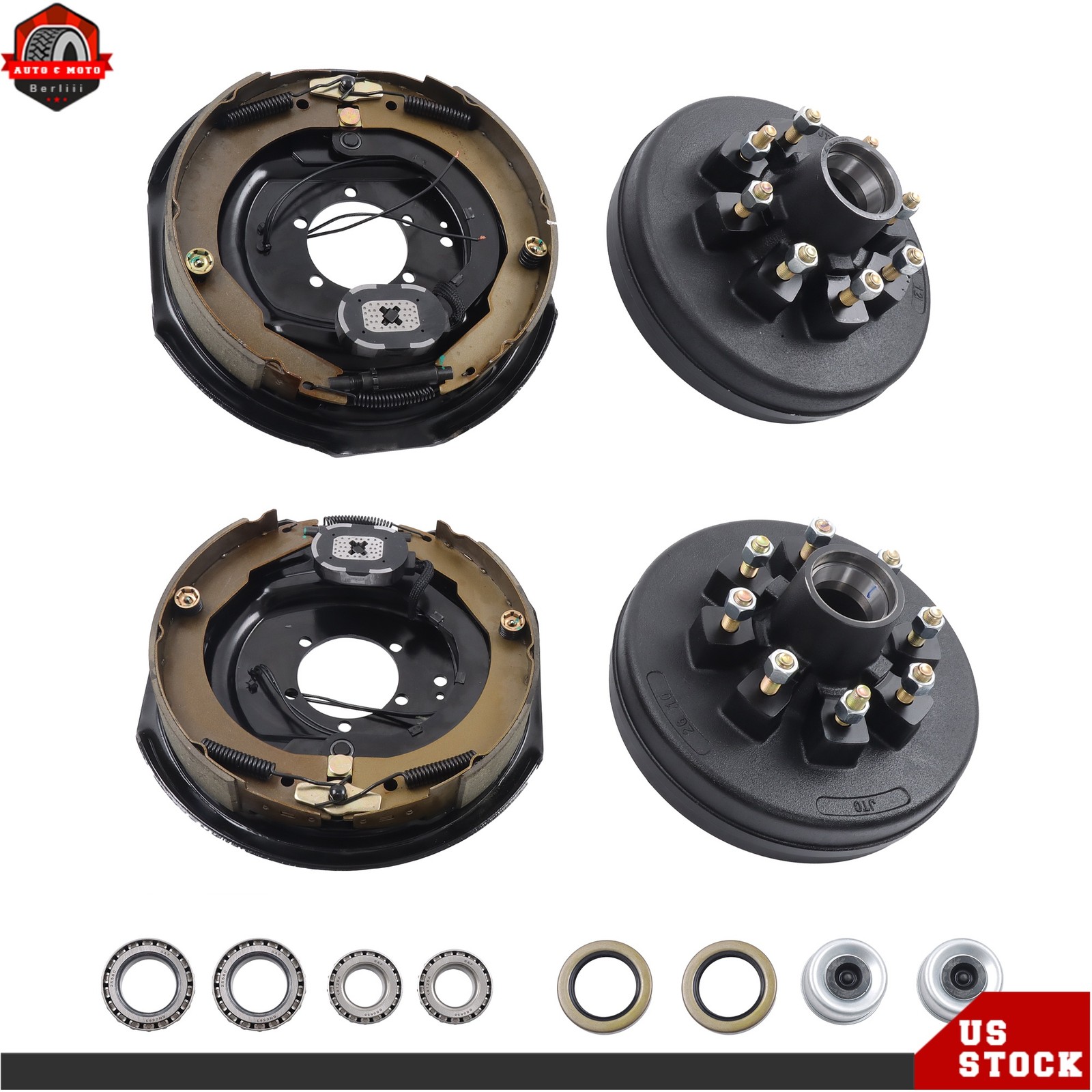 8×6.5″ Trailer Brake Drum Kit 9/16″ Studs w/ 12″x2″ Electric Brakes 7000-8000lbs