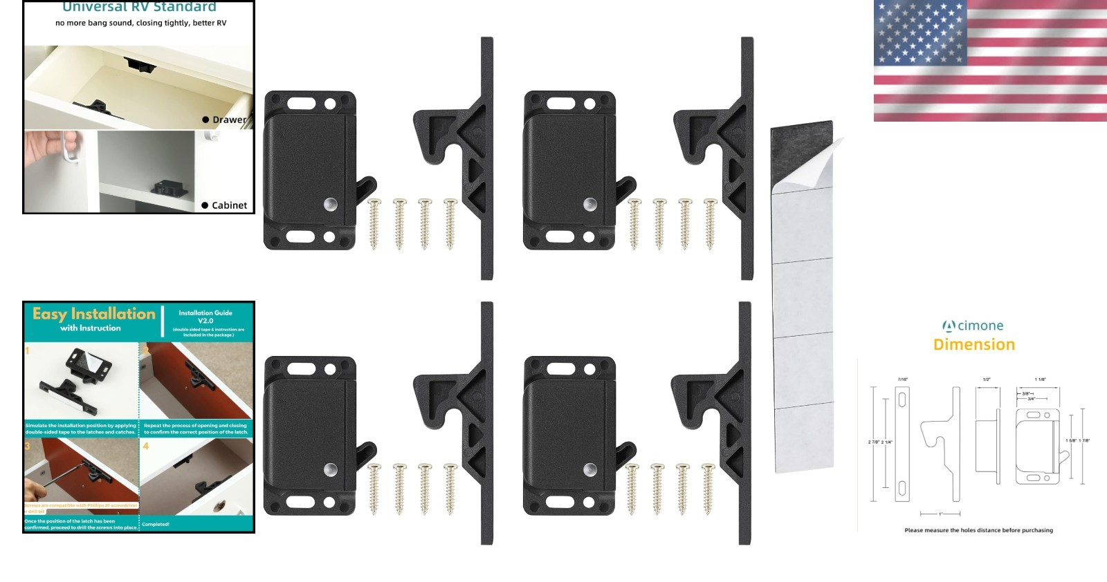 8 Pack RV Drawer Latches ABS 10 LBS Pull Force Strong Cabinet Safety Easy Ins…