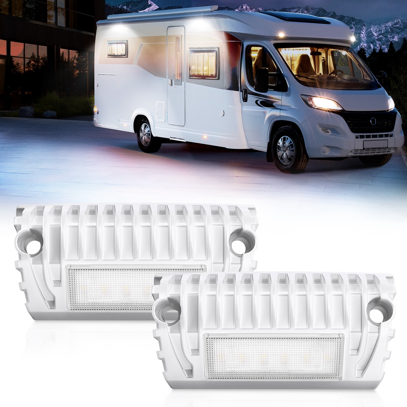 2PCS RV Exterior LED Porch Utility Light 12V 750LM 6300K, Awning Lights Aluminum