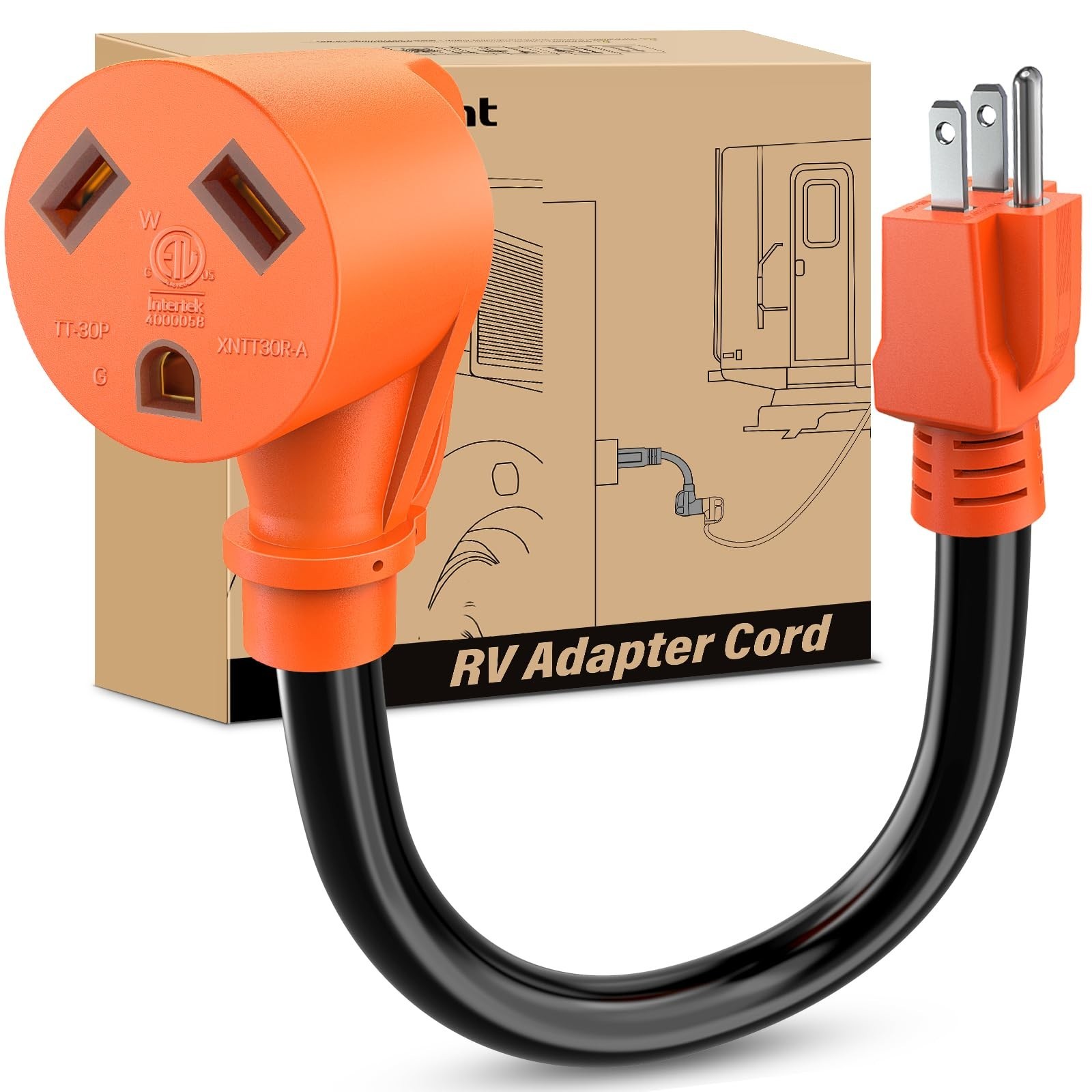 15Amp to 30Amp RV Power Adapter Cord, 10 Gauge Heavy Duty, Weatherproof, ETL Lis