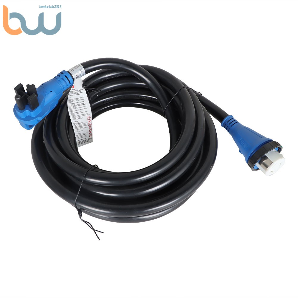 RV Extension Black Cord Blue Plug And 50A 30FT Power Input Box with Lock