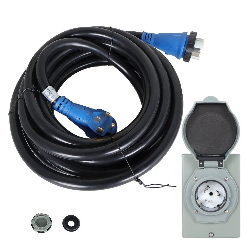50 Amp 30ft Generator Extension Cord & Power Inlet Box Power Combo Kit