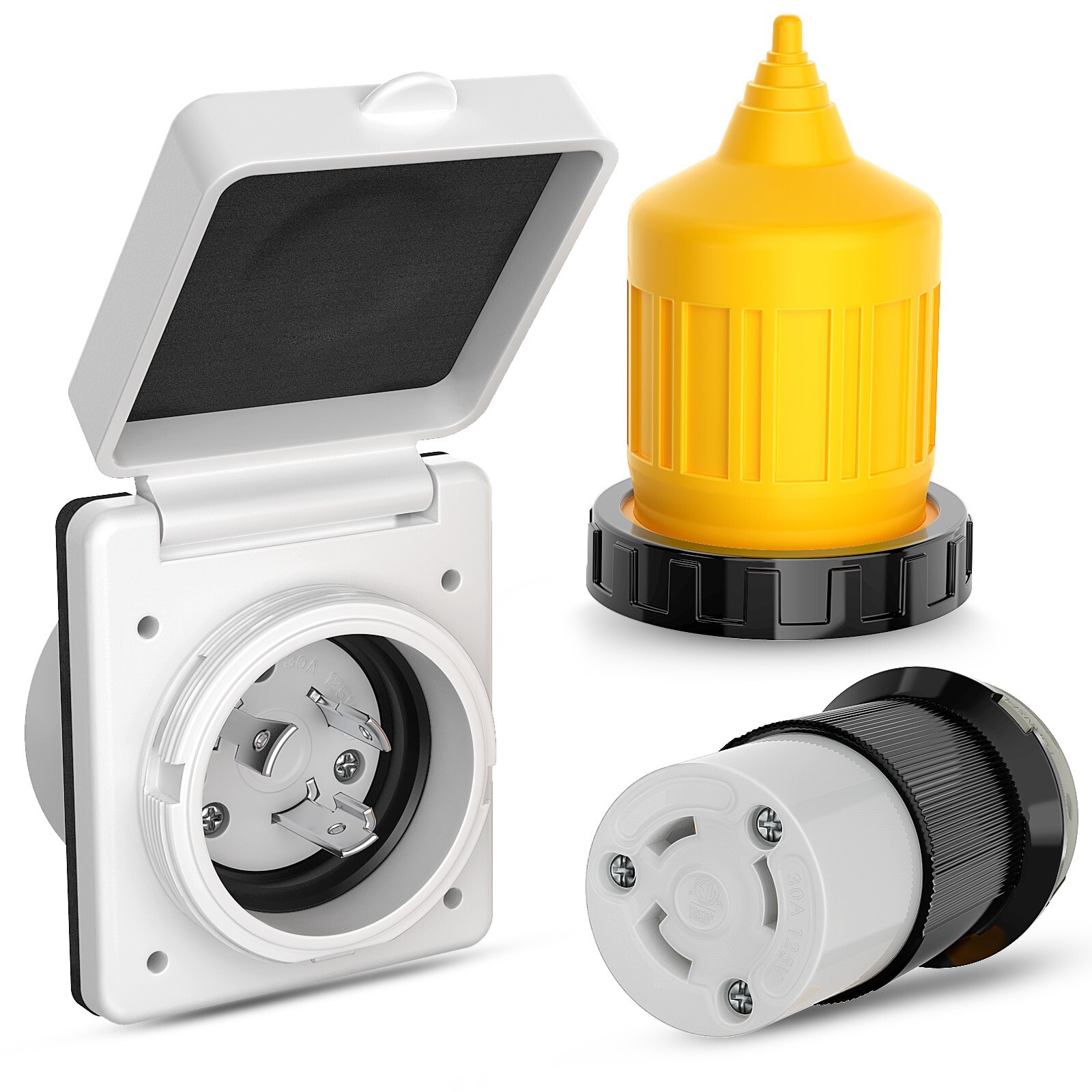 Nilight 30AMP RV Power Inlet Outlet Shore Power Kit w/Boot Cord Protector