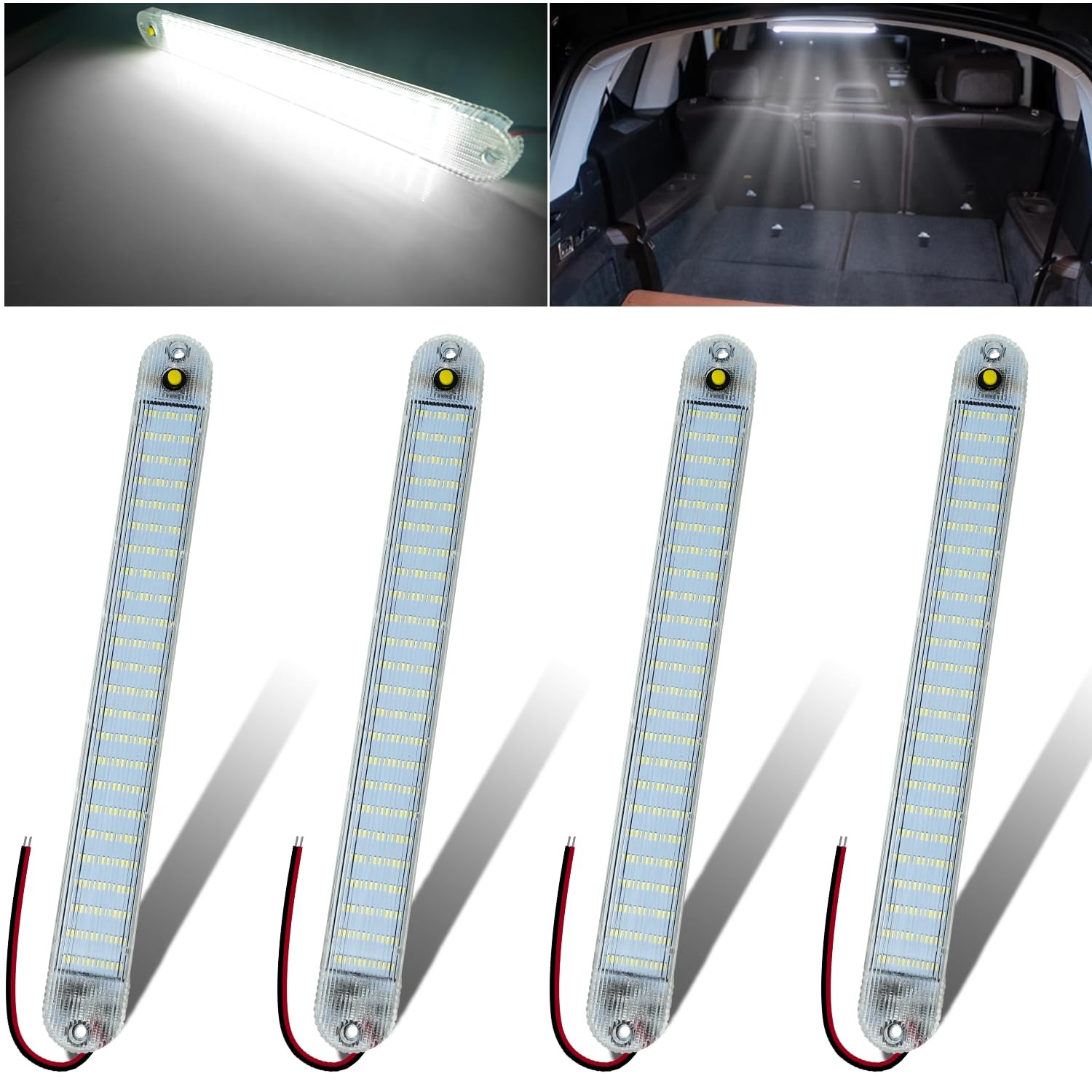 4 Pack 12V LED Interior Light Bars 72 LED 6500K White